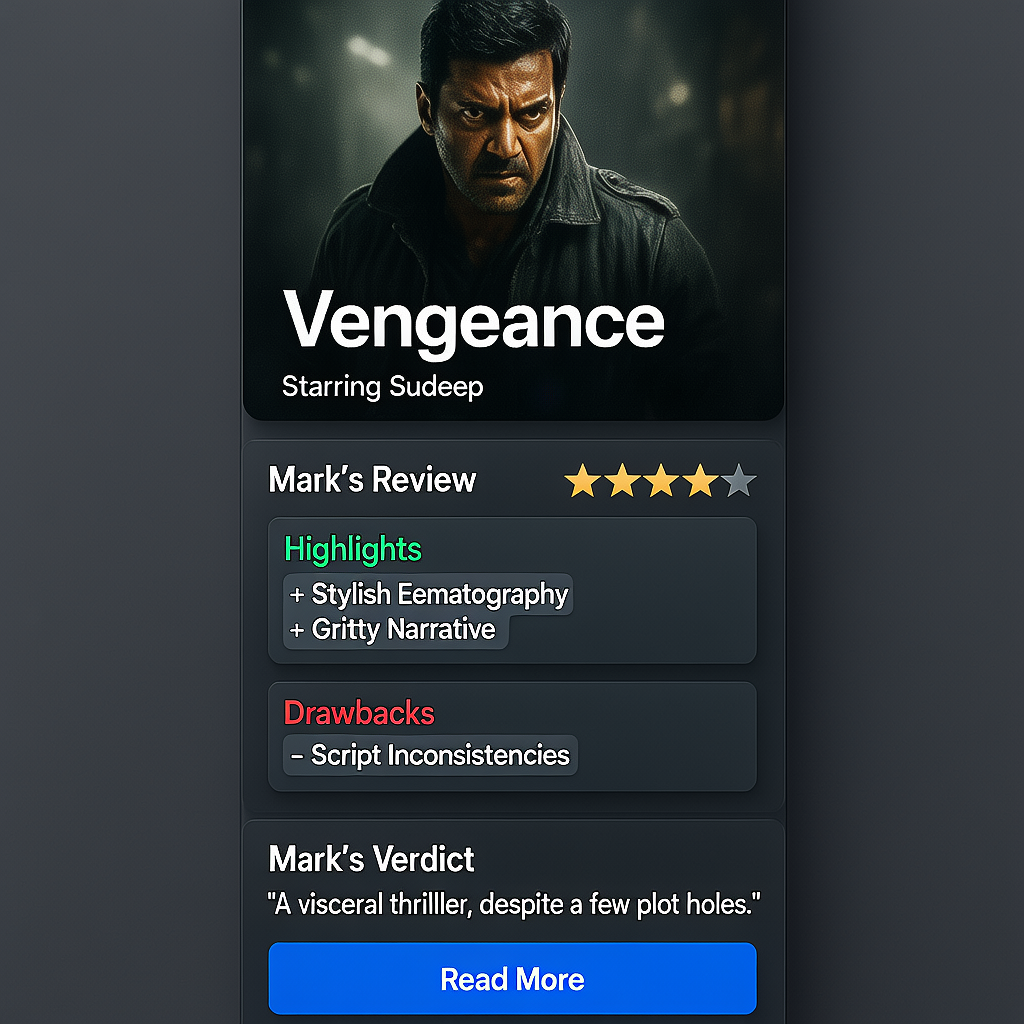 Mark movie review, Kiccha Sudeep, Kannada film, action thriller, cinema review, Vijay Karthikeya, box office collection, Sandalwood, Indian cinema