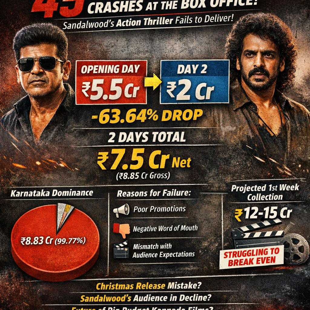 45 Kannada Box Office Collection: Shivarajkumar and Upendra's Action Thriller Opens with ₹7.5 Crore on Christmas Release